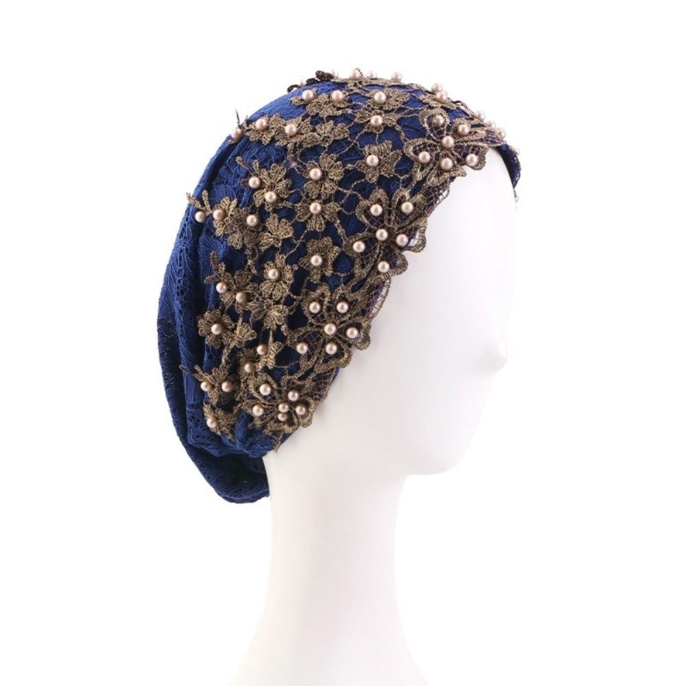 Elegant Glittery Chemo Cap Embroidery Beaded African Headwrap Muslim Inner Hijab Hat For Women