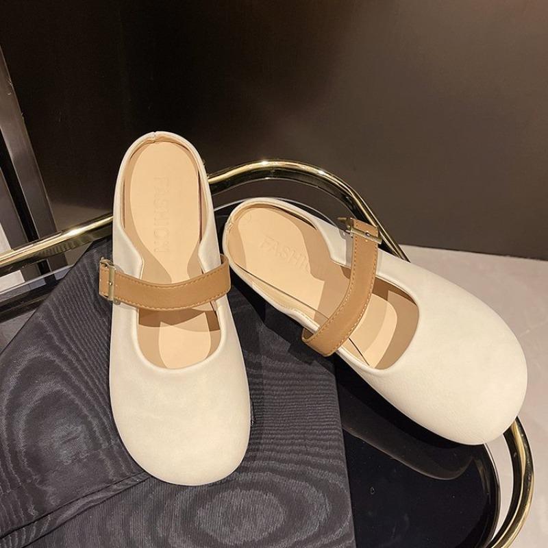 Cover Toe Shoes Woman  String Bead Low Slippers Casual Pantofle Loafers Female Mule Luxury New Mules Flat Slides Hoof Heels