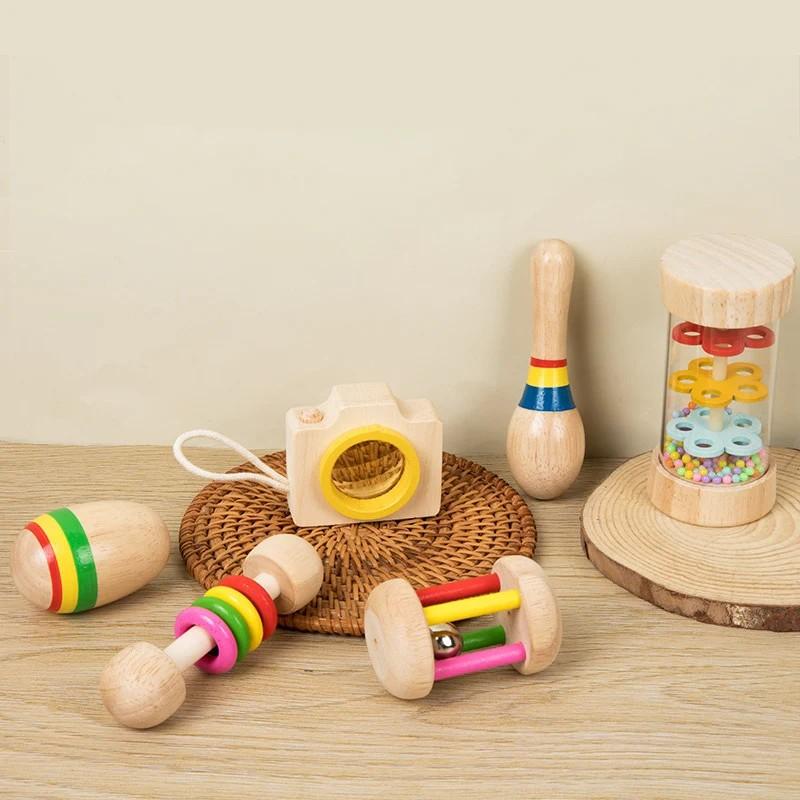 6 Stück Frühpädagogisches Babyrassel-Spielset Kombination Musikinstrument Xylophon Baby-Sensorikspielzeug für Kleinkind Jungen Mädchen