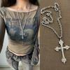 Sommer Schwarz Strass Kreuz Jesus Anhänger Choker Halskette für Damen Punk Vintage Doppellagige Kette Hals Boho Schmuck