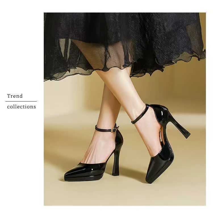

Waterproof table with high heels women s high heels 2025 summer new pointed black single shoes sexy temperament sandals 40