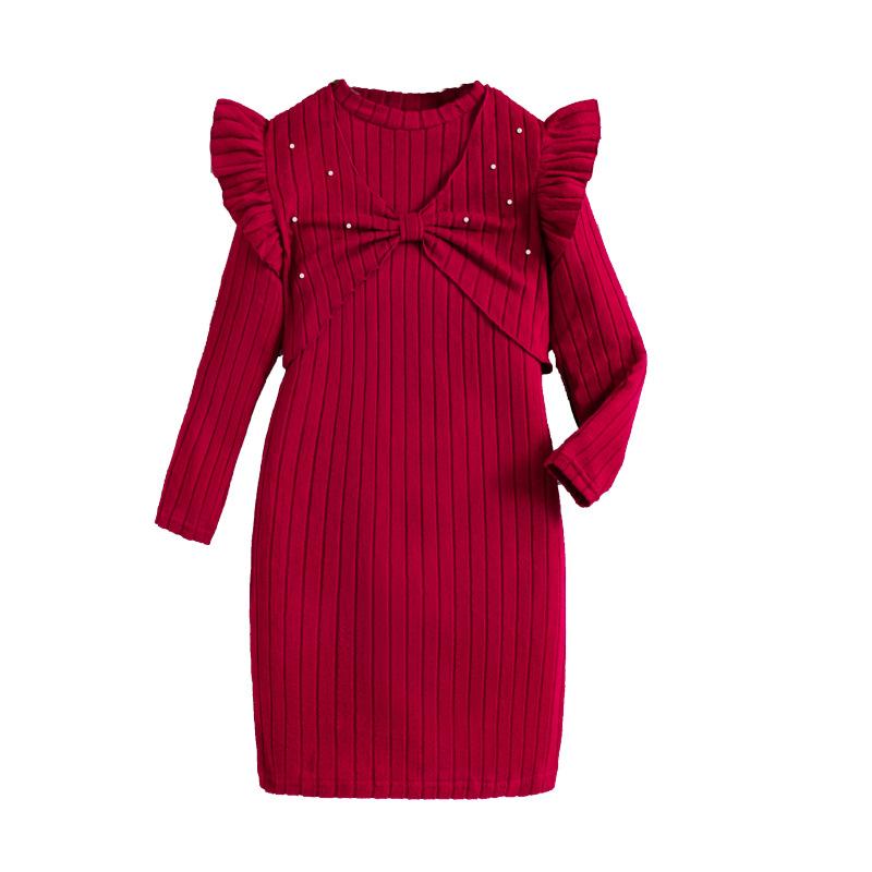Girls' Set Children's Wear Autumn/Winter Flared Sleeve Waistcoat Long-Sleeved Dress Girls' Two-Piece Set