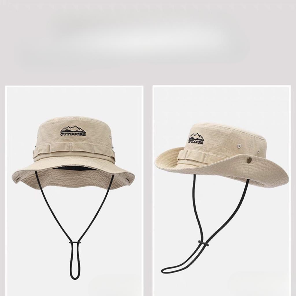 Japanese Retro Outdoor Drawstring Hiking Hat Men and Women Spring and Summer Sun Protection Sun Hat Casual Versatile Western Fisherman Hat