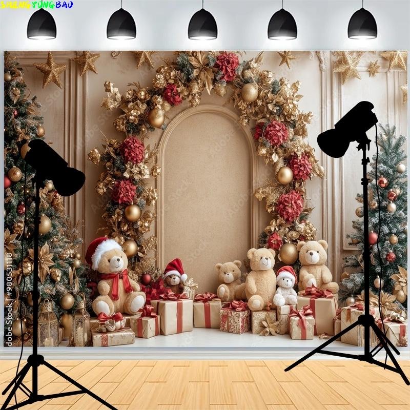 Front Door Window Christmas Day Wreach  Photography Backdrops New Year Living Room Portrait Holiday Party Photo Background DD-12