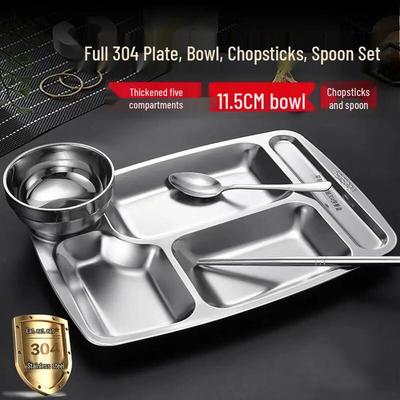 Mailang 304 Stainless Steel 5-Compartment Divided Meal Plate Set