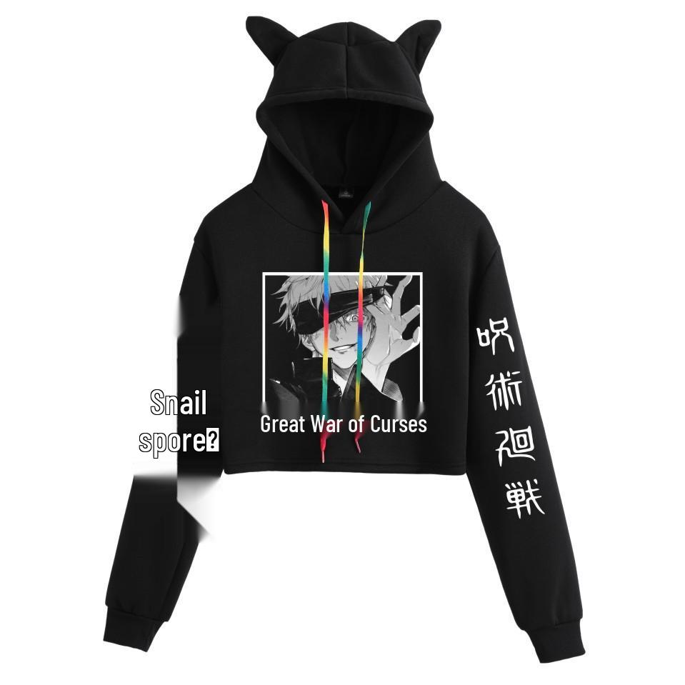 Jujutsu Kaisen Cat Ear Cropped Hoodie for Girls – Trendy Anime Fashion