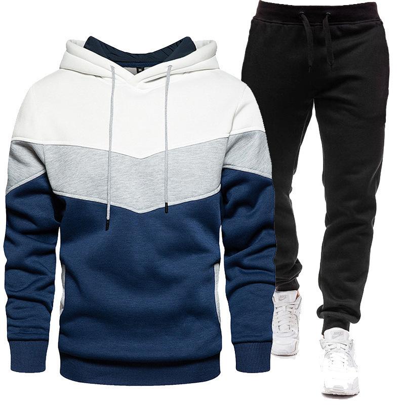 Sports Suit Men's Plus Loose Hooded Sweatshirt Sweatpants Color Blocked 2-piece Set Light Panel