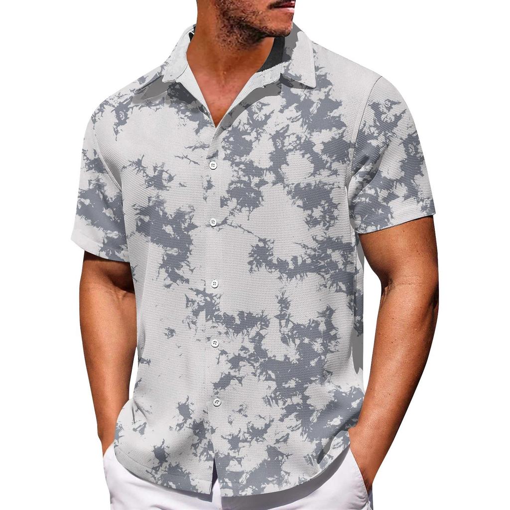Erkek Hawaii Baskı Düğmesi Kısa Kollu Gömlek Erkek Günlük Moda Kısa Kollu Gömlek