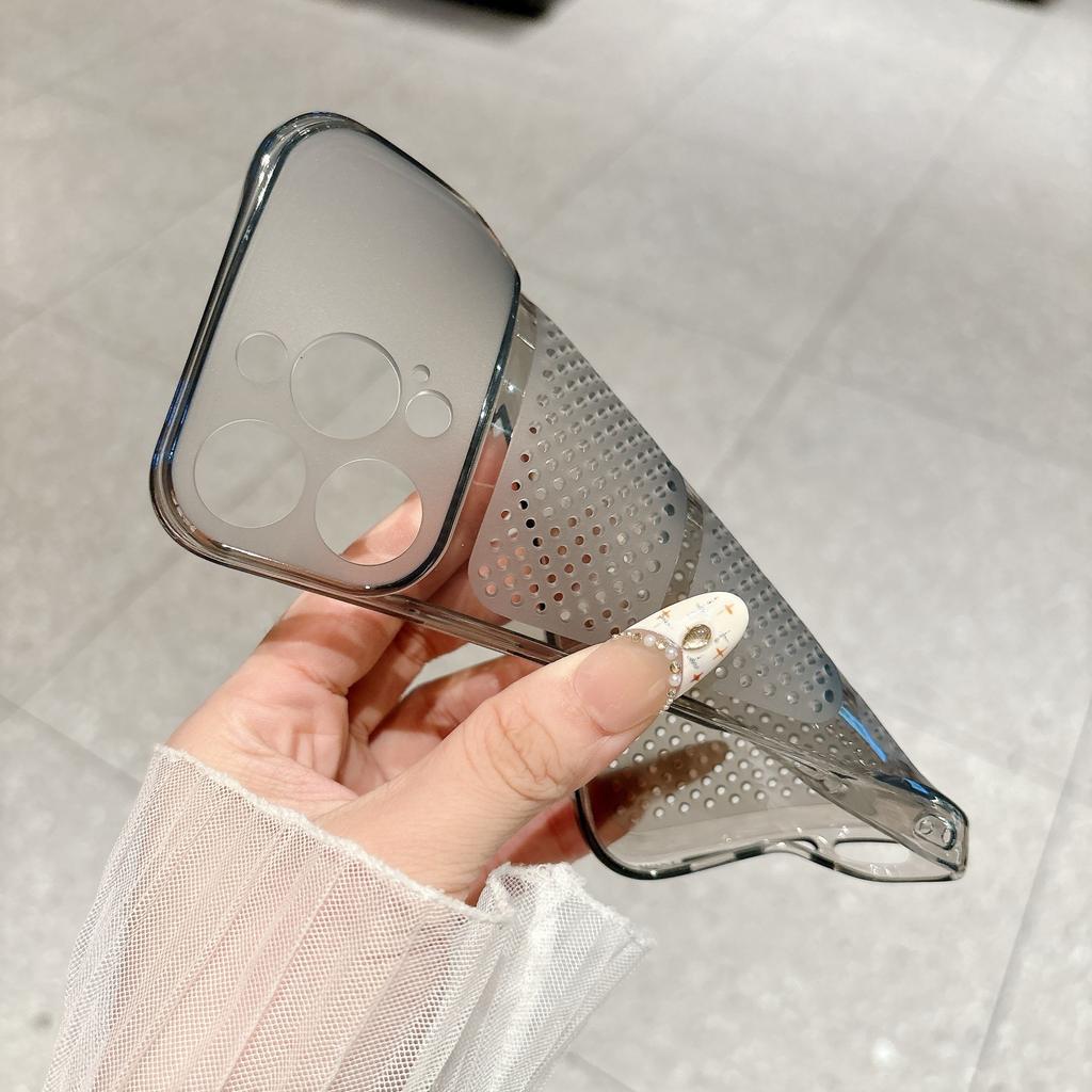 Applicable To Apple 17ProMax Mobile Phone Case Ice Through Heat Dissipation iPhone16 Cellular Mesh TPU Hollow 15 Soft Cover