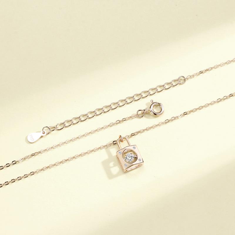 S925 Sterling Silver Heart Lock Pendant Necklace - Fashionable Clavicle Chain with Inlaid Diamonds for Women 925 Silver розового золота