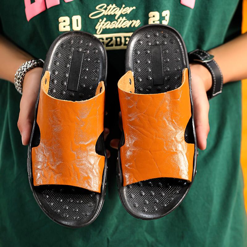 

TUINANLE мужские тапочки кожаные классические летние мужские сандалии мягкие черные тапочки тапочки из искусственной кожи легкие шлепанцы из ЭВА для мужчин 48 жёлтый