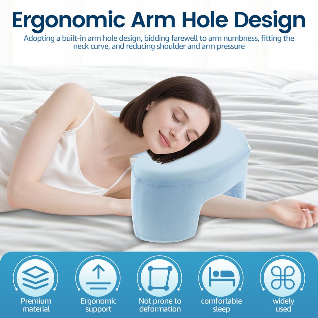 Side Sleeper Pillow with Arm Hole Ergonomic Side Sleeping Pillow Comfortable Memory Foam Neck Support Cushion for Bed Sofa