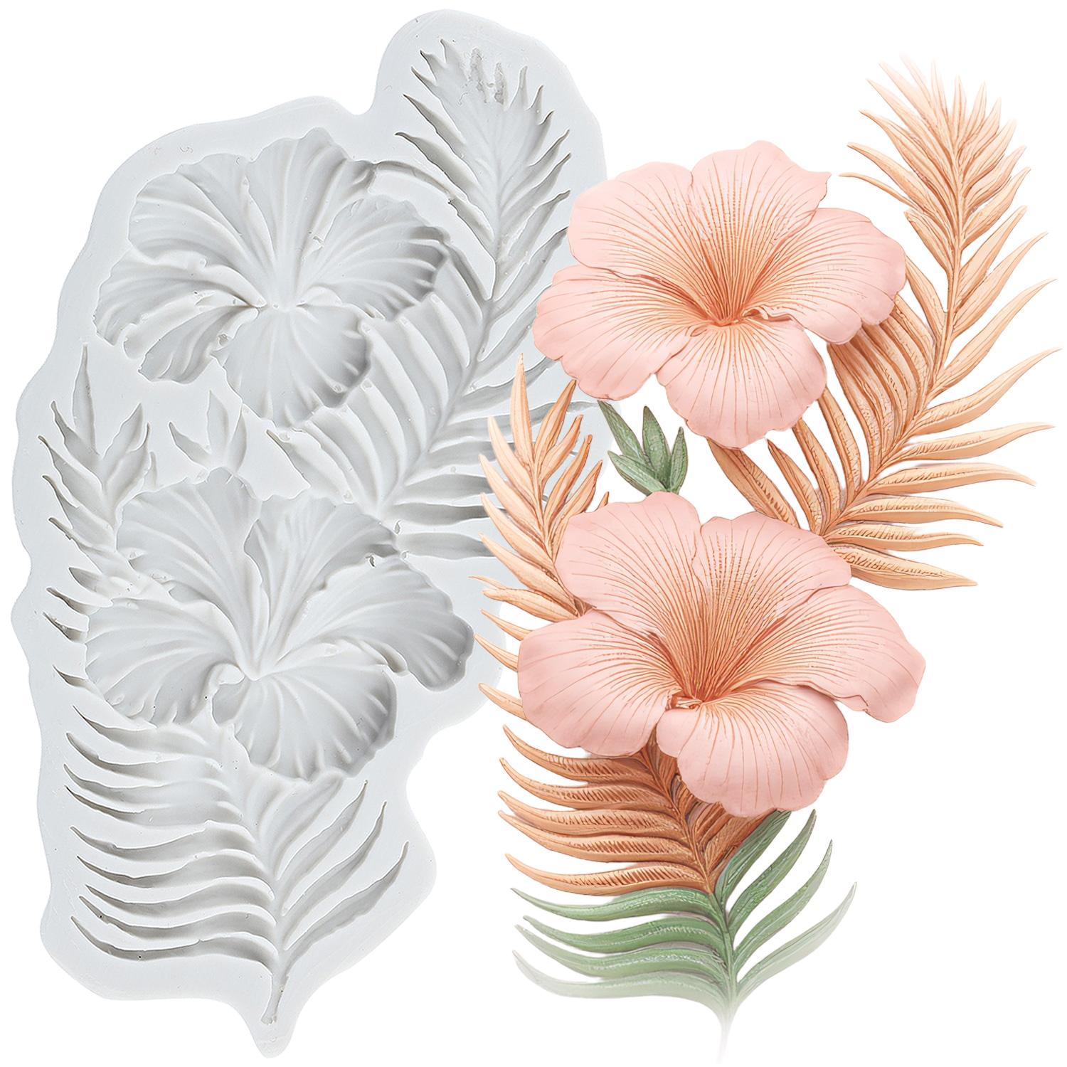 

Hibiscus Flower Silicone Molds Leaf Fondant Mold Cake Decorating Tools Cupcake Topper Candy Chocolate Gumpaste Mold серый