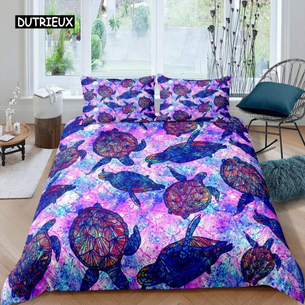 Sea Turtle Duvet Cover Sea Turtle Jellyfish Coral Reef Bedding Set Microfiber Blue Ocean Underwater World Queen King Quilt Cover