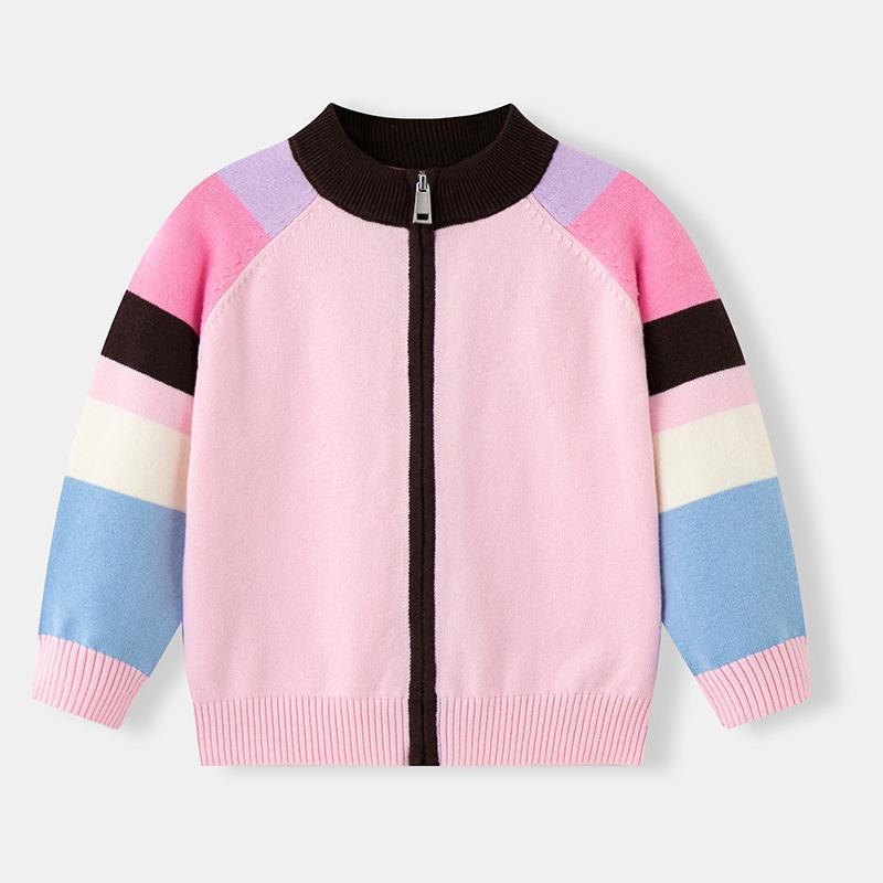 

Girls Cotton Striped Zipper Cardigan Sweater 3Y (90 cm) розовый