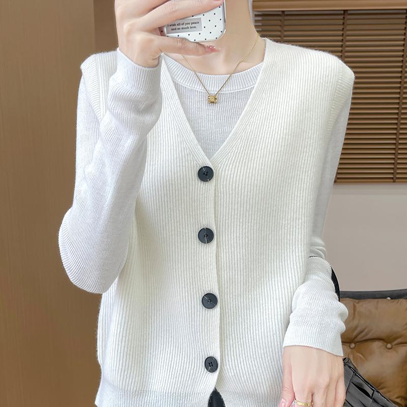 Dámský kašmírový kardigan Qinghe kašmír 30% kašmír 70% vlna podzimní a zimní kašmírový kardigan měkký a teplý