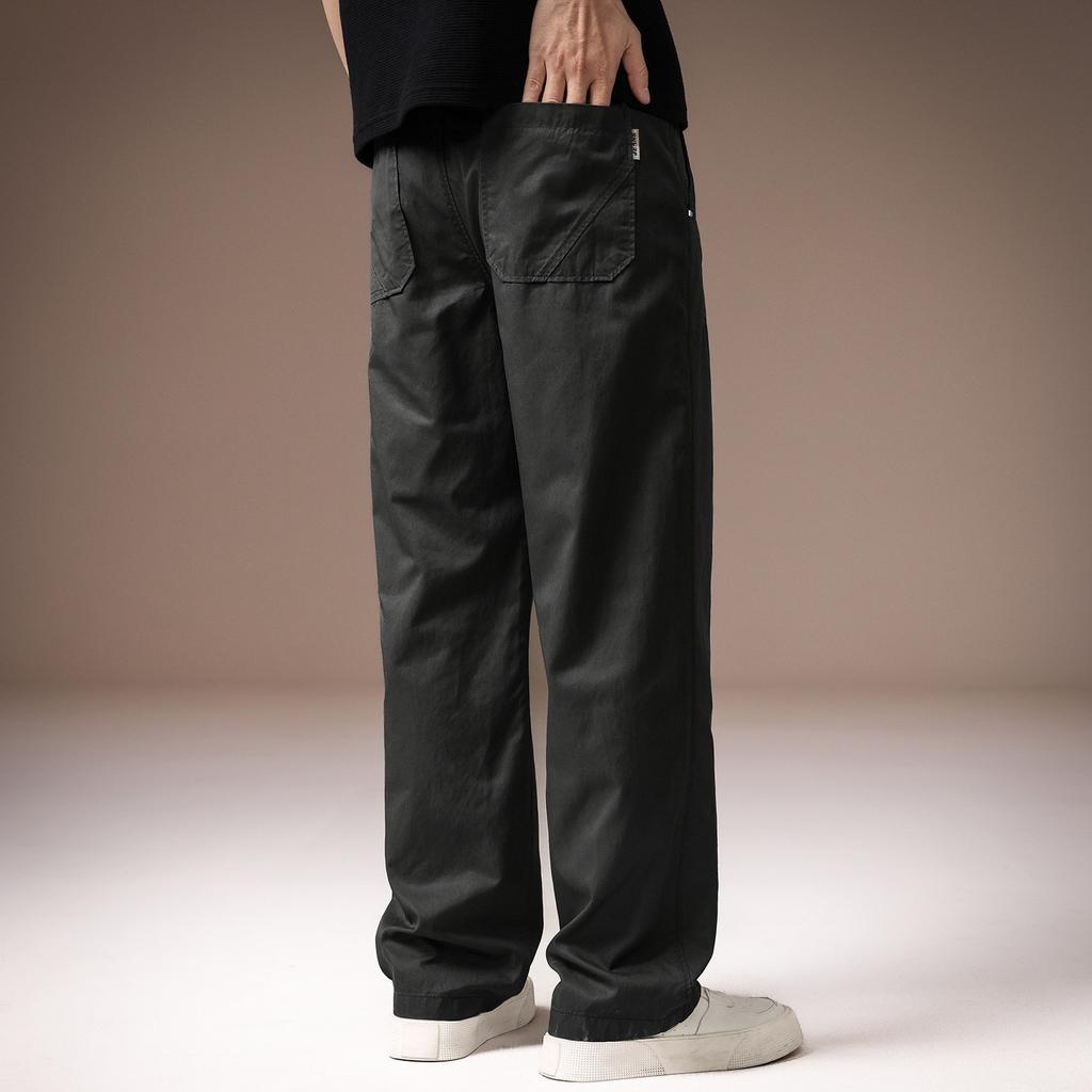 High-end American retro men's casual pants spring new solid color simple loose straight wide-leg trousers men