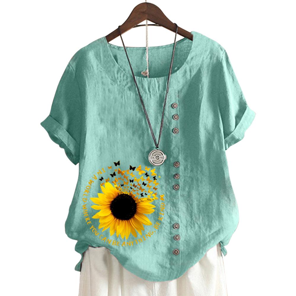 

Женский повседневный топ с короткими рукавами, круглым вырезом и 11 яркими цветочными принтами