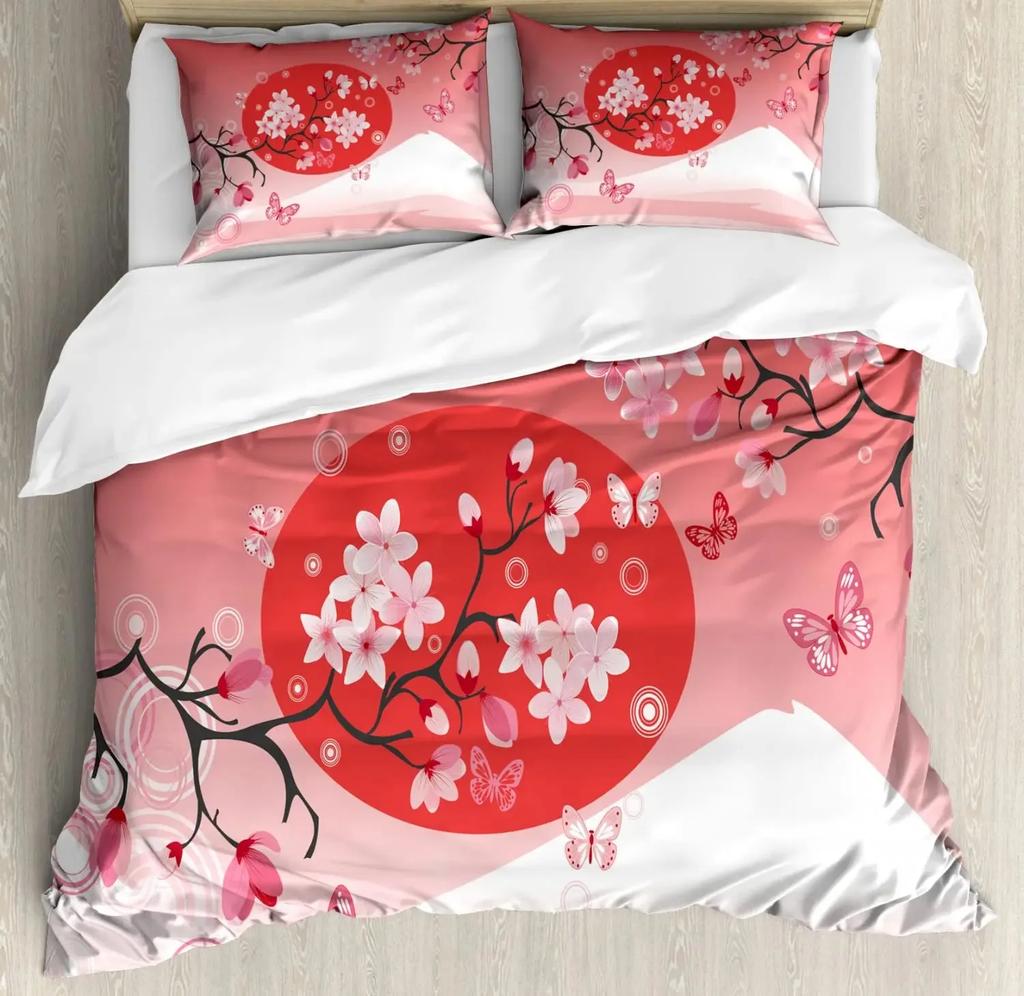 Japanese Duvet Cover Set,Girl In Traditional Dress and Cultural Patterns Antique Eastern Collage Bedding Sets Full,Brown Cream