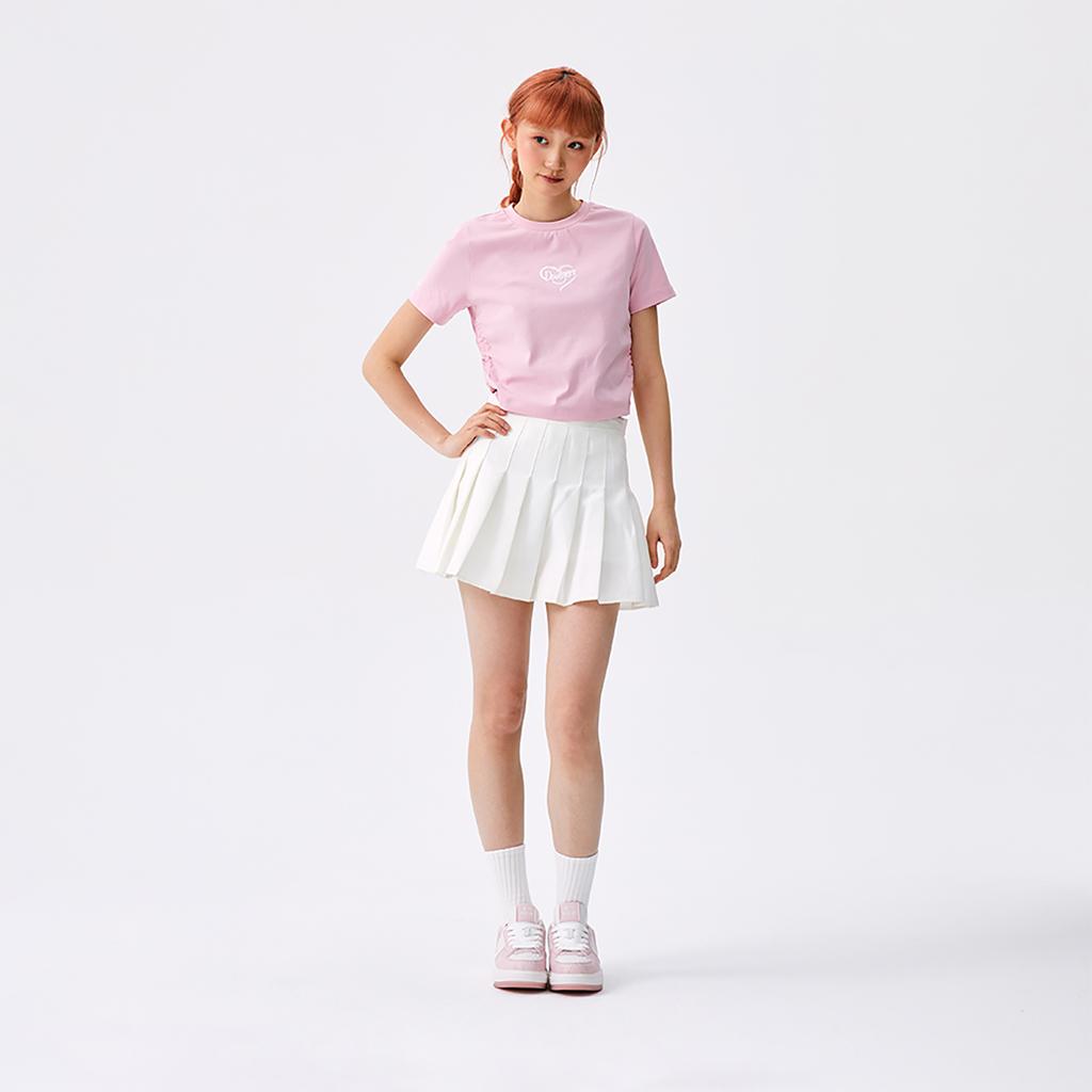 New MLB Los Angeles Dodgers Heart SS25 T Shirt Women's Heather Gray Pink 3FTSH0453-07PKM