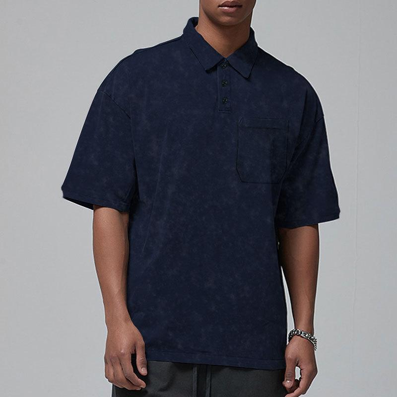 New Button Short Sleeve Men's T-shirt Summer Retro Loose Short Sleeve Men's T-shirt