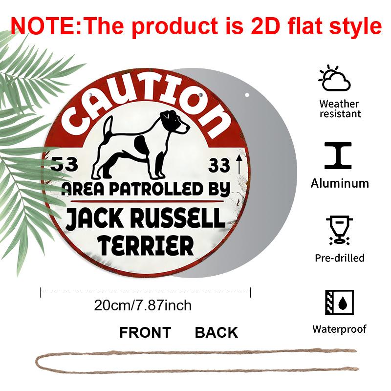 

2D Flat Aluminum Jack Russell Terrier Caution Sign Sheet Wall Plaque, Vintage Distressed Metal Pet Warning Sign with Rope Hanger, Decor for Dog 1pc