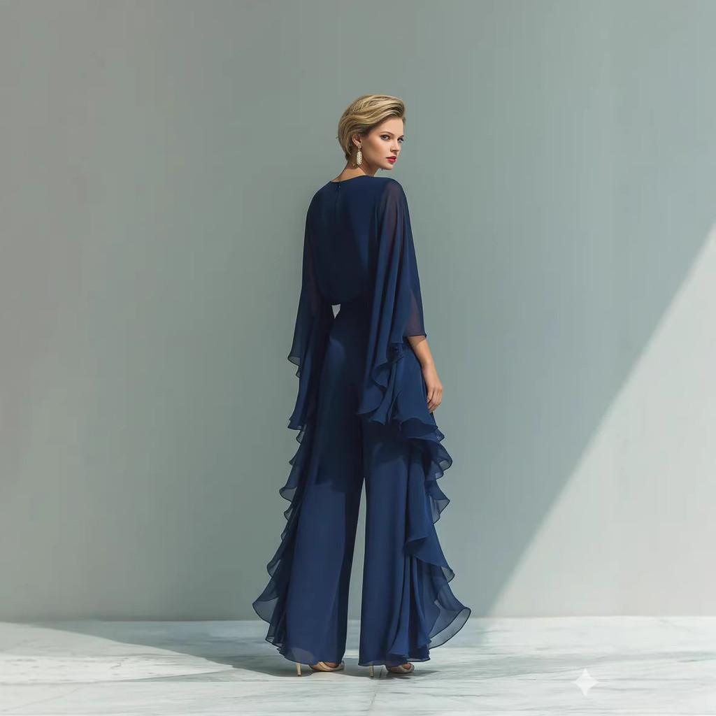 Chiffon Blouse And Nine Pants Suit For Women With Asymmetrical Design For Casual Summer Wear