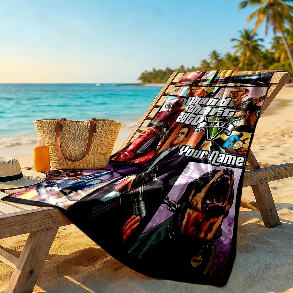 Grand Theft Auto Personalized Text Beach Towel Super Soft & Absorbent Ideal for Travel Outdoor Swim Pool Yoga Surf Camping Hiking Gym Gift Holiday