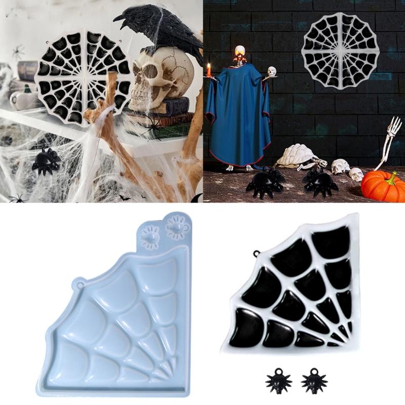 Glossy Silicone Spiders Web Mold Wall-mounted Halloween Stereo Mold DIY Ornaments Pendant Epoxy Resin Crafting Molds