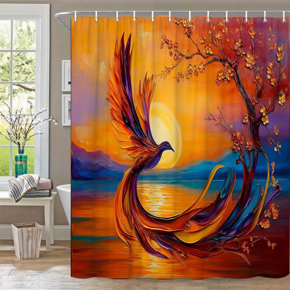 Vibrant Phoenix Sunset Waterproof Mildew-Resistant Shower Curtain - Artistic Design for an Inspiring Bathroom Décor Experience