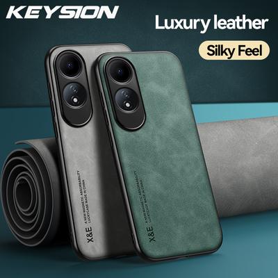 KEYSION Luxuriöse Retro-PU-Lederhülle für OPPO A60, weiches Silikon + PC, stoßfeste Telefonrückseite für OPPO A60 4G