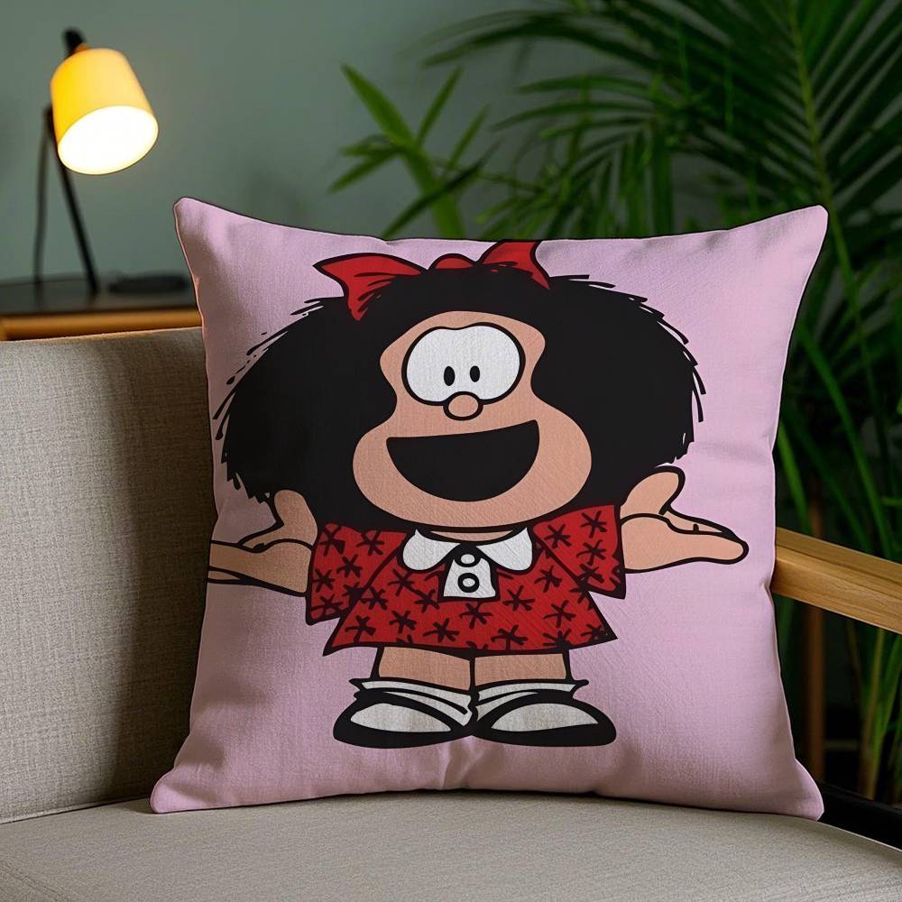 

Quino Cartoon Cute Girl Mafalda-M Pillow Case Anti-dustmite Pillowcase Invisible zipper silky short plush Sofa cushion cover 12x12Inch