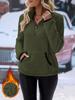 2025 Autumn/Winter European & American Lapel Jacquard Half-Zip Plush Pocket Short Sweatshirt