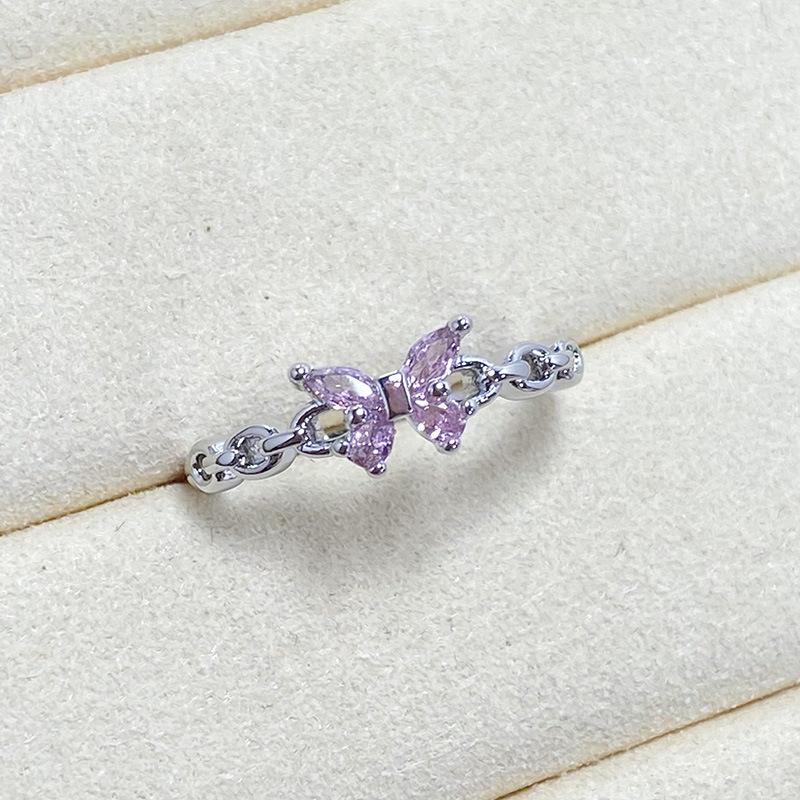 Hongkong-Stil Süßes und Kühles Temperament Mikro-Inlay Zirkon Schmetterling Persönlichkeit Öffnungsring Damen Super Fee Nische Leichter Luxus Index