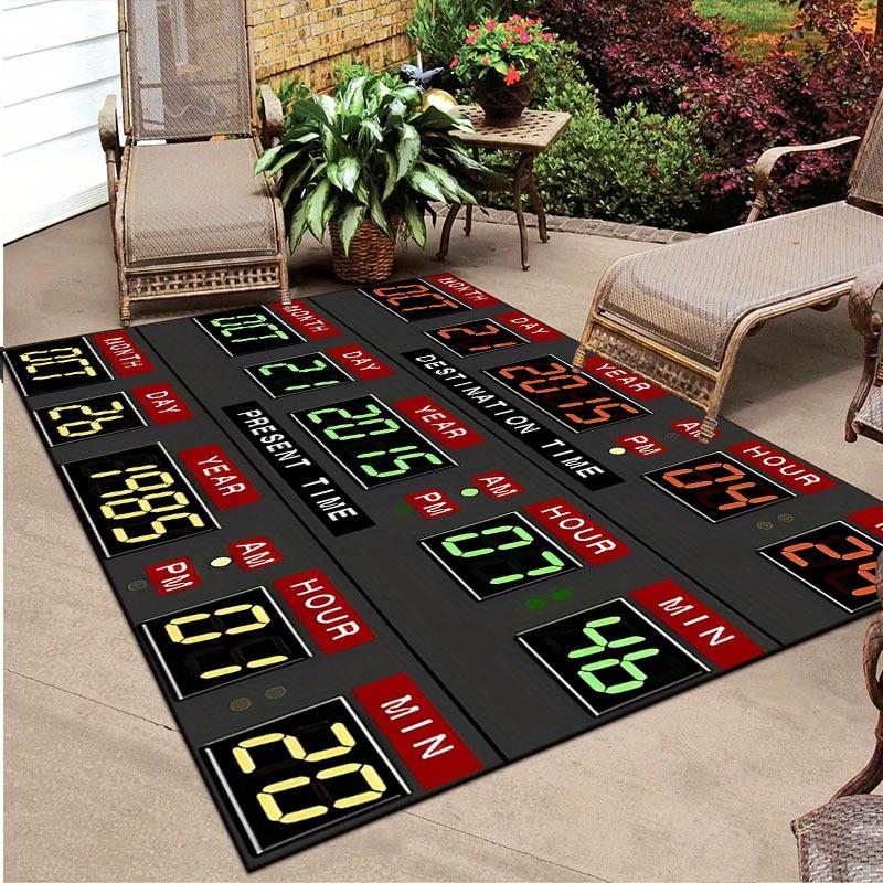 Retro Back To the Future Clock Carpet - 800g/sqm Plush Polyester,Floor Protection Mat for Living Room,Dorm,Kitchen,Bathroom & Terrace - Vint