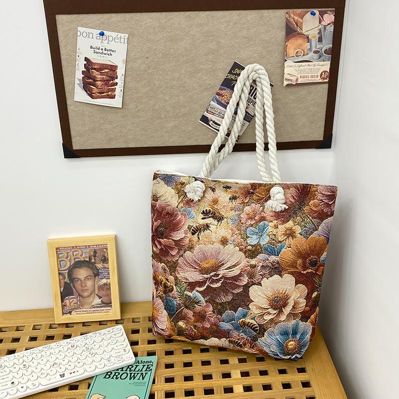 Single-shoulder Bag Fashionable Large-capacity Tote Bag Embroidered Linen Bag