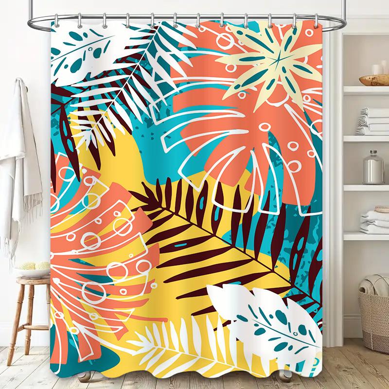Bright Bathroom Decor Shower Curtain With Tropics Leaves Modern Waterproof Fabric For Bathrooms In Multi Colors Red Yellow Blue