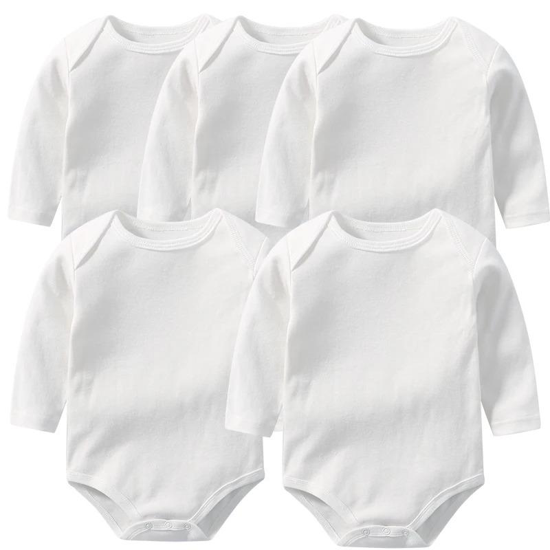 Long Sleeves Baby Bodysuits 100% Cotton Solid White Color Newborn Baby Boy Girl Rompers Infant Jumpsuit 0-24 Moth