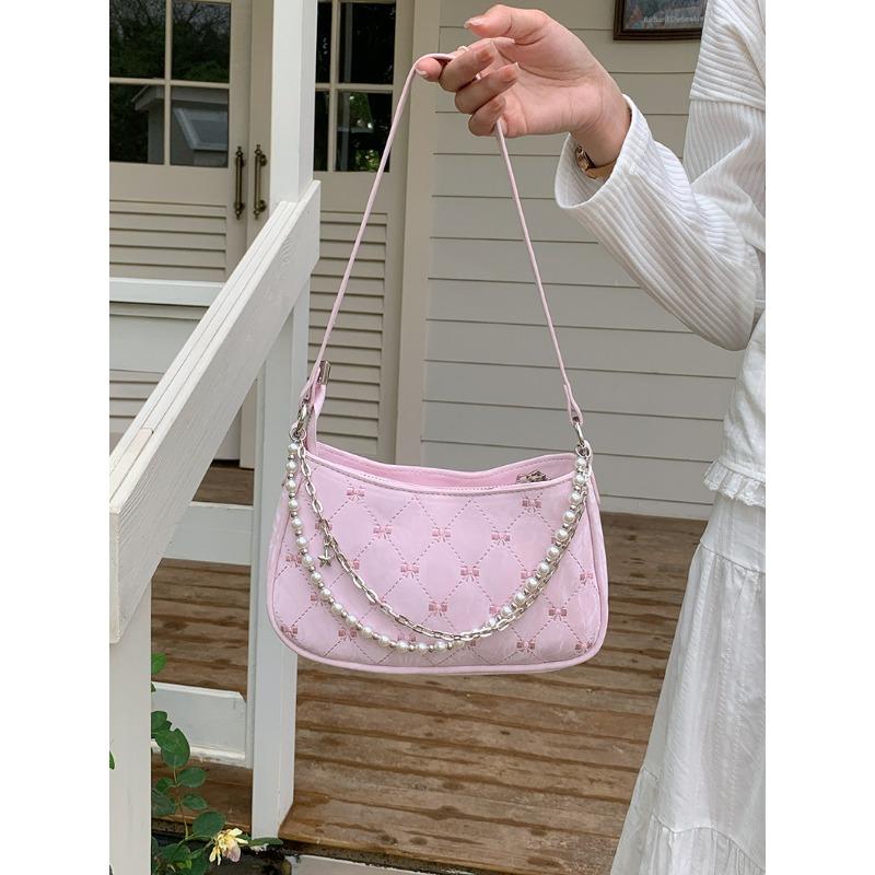 Spring and Summer New Bag Pearl Chain Bag Sweet and Cute Underarm Bag Fashionable One-shoulder Crossbody Commuting Bag for Women