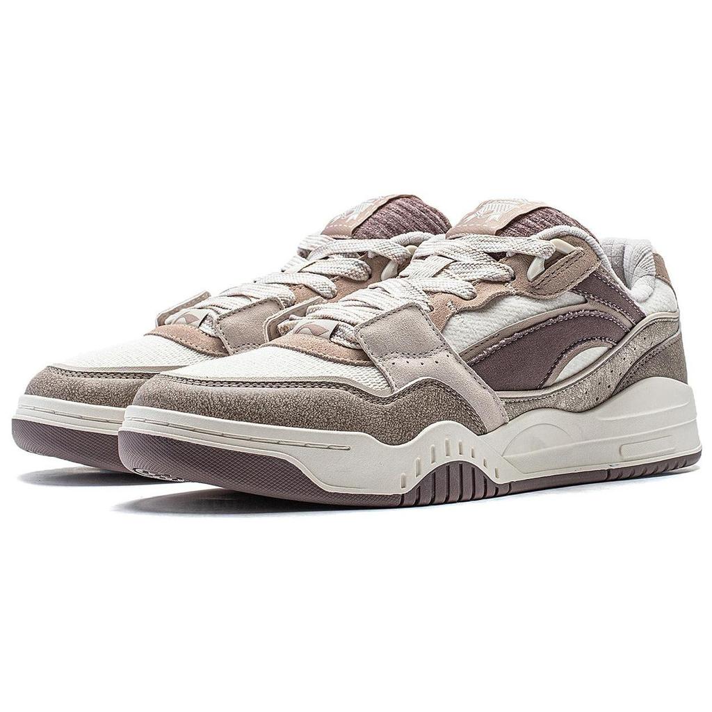 Li Ning Moon White Slip Resistant Abrasion Resistant Low Top Skateboard Shoes Men's Brown White AGCS251-22