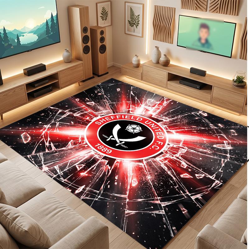 Sheffield United Football Print Crystal Velvet Rug, Comfortable Water Absorbent Non Slip Indoor Floor Carpet