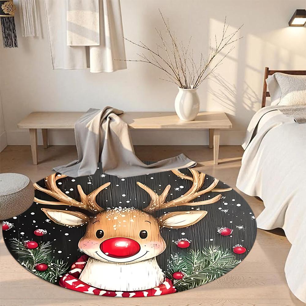 Elk Round Floor Mat Design for Dining Room Entryway Bedrooms Game Room Anti-slip Round Rug Decorate Offices Perfect Gift for Friends Family