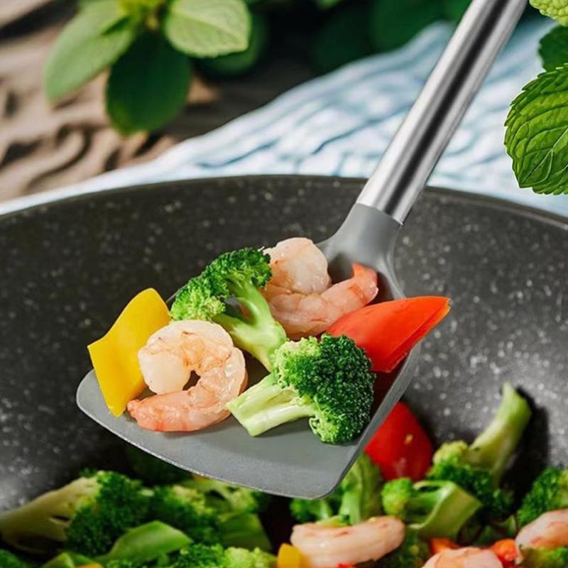 Silicone Kitchen Utensils Wooden Handle Non Stick Pot Kitchenware Cooking Heat-Resistant Soup Spoon Pasta Colander Shovel