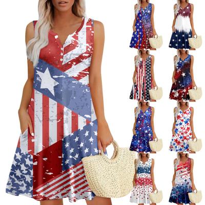 Womens Summer Dresses Loose V Neck Sleeveless Sundresses Dress With Pockets