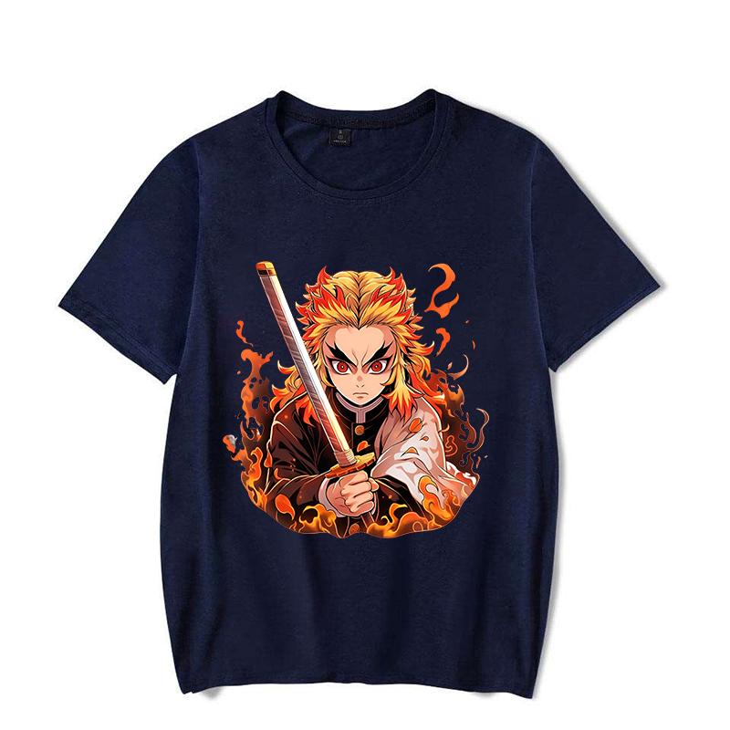 Hot Anime Rengoku Kyoujurou Print Short Sleeve T Shirts Men Women Shirts Summer Short Sleeved Loose Y2k Tops Size XXS-4XL