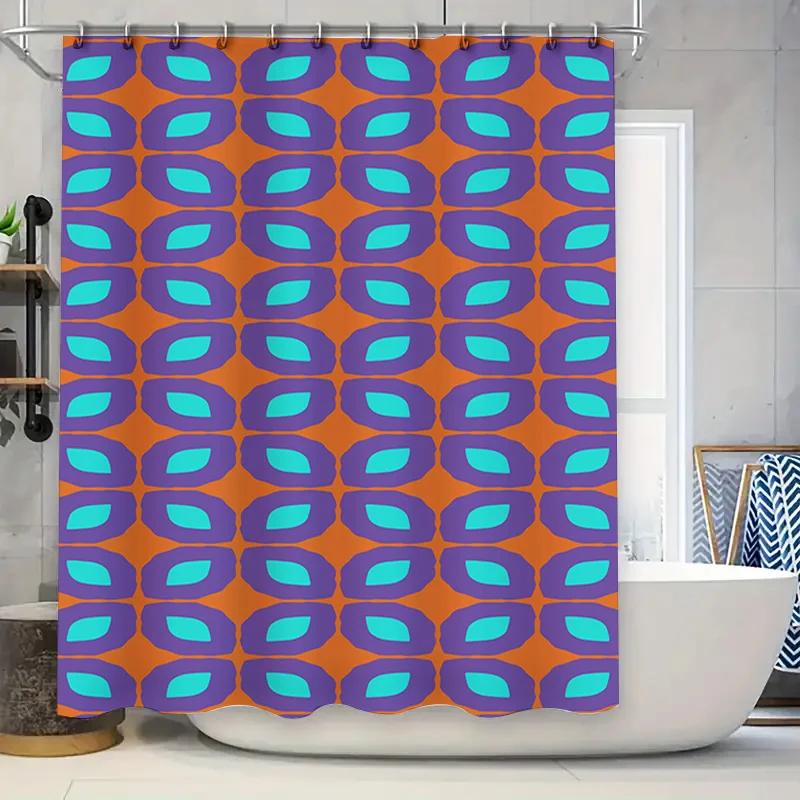 

Modern Bath Shower Curtain Fabric Waterproof Home Decor Blue Orange Geometric Pattern W60H190(CM)-1 Pcs