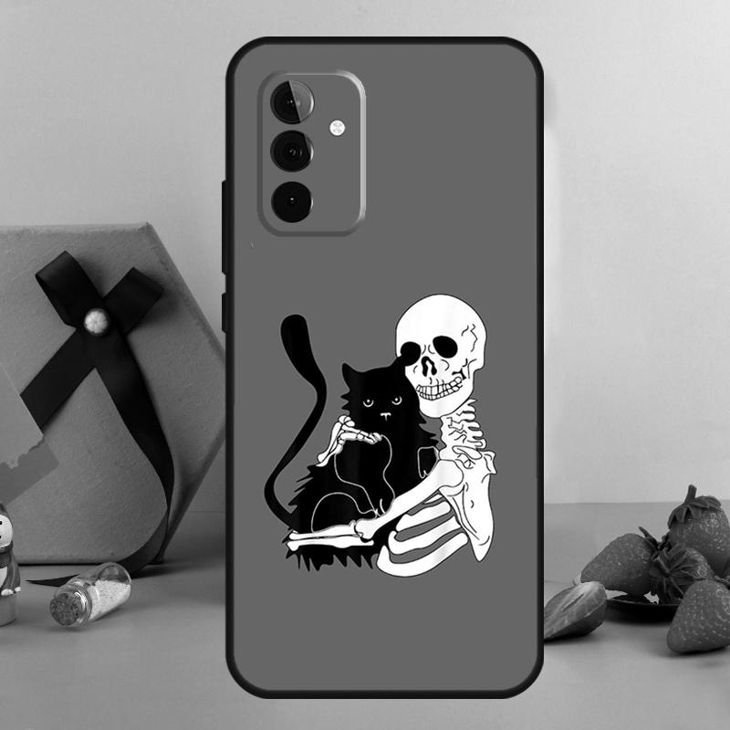 Black Cat Skull Goth Witch Case For Samsung Galaxy A13 A23 A33 A53 A73 A14 A24 A34 A54 A72 A52 A32 A12 A51 A71 A15 A25