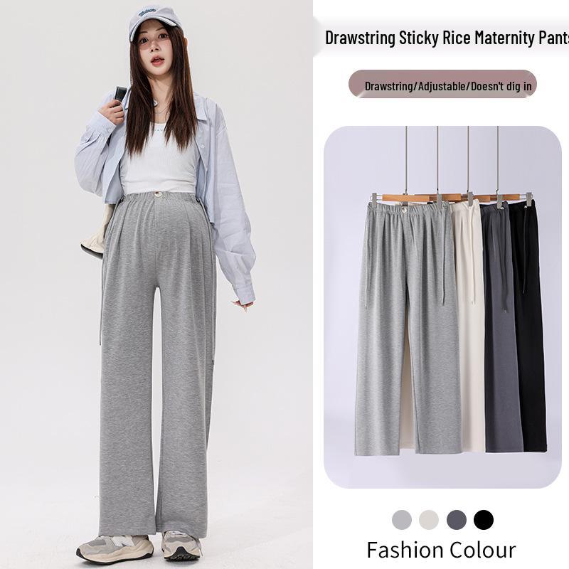 

2026 Spring Maternity Wide-Leg Pants: Casual, Loose, Side Drawstring, No Belly Support Outerwear XL чёрный