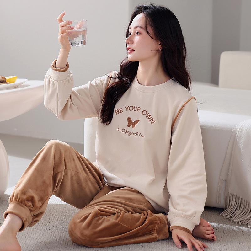 Island Fleece Pajamas Women'S Autumn And Winter Thin Fleece Warm Can Be Worn Outside Loungewear Winter Women'S Coral Fleece Casual Suit