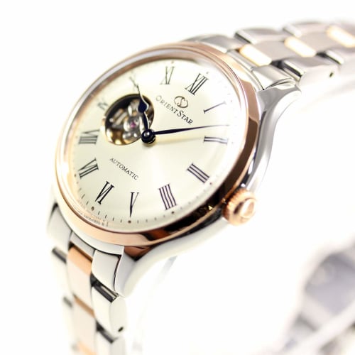 Orient Star RK-ND0001S Women's Automatic Watch, Classic Semi-Skeleton, Mechanical, Made in Japan, with 2-Year Manufacturer's Warranty, Open Heart, Whi